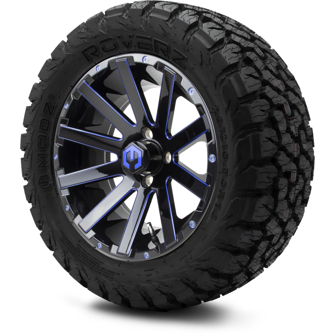 MODZ® 14" Mauler Glossy Black and Blue with Ball Mill Wheels & Off-Road Tires Combo
