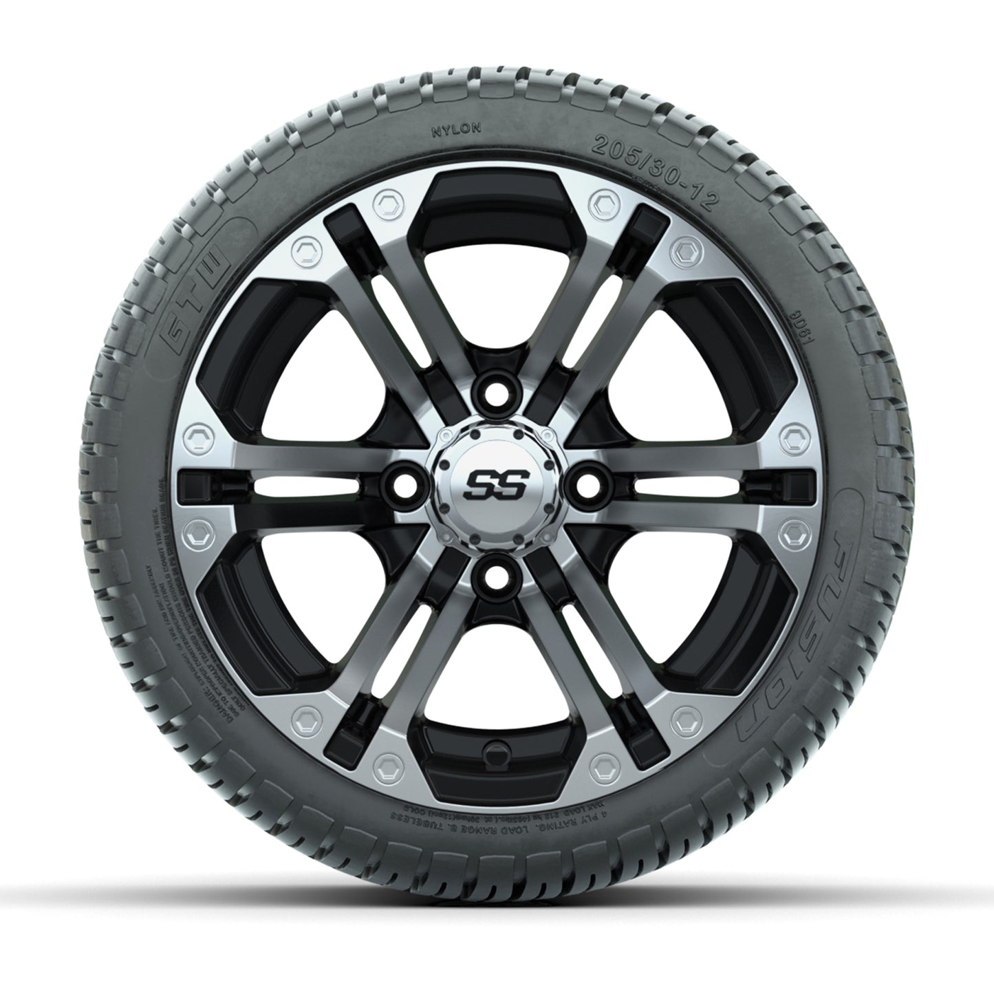 12” GTW Specter Black and Machined Wheels with 18” Fusion Street Tires – Set of 4