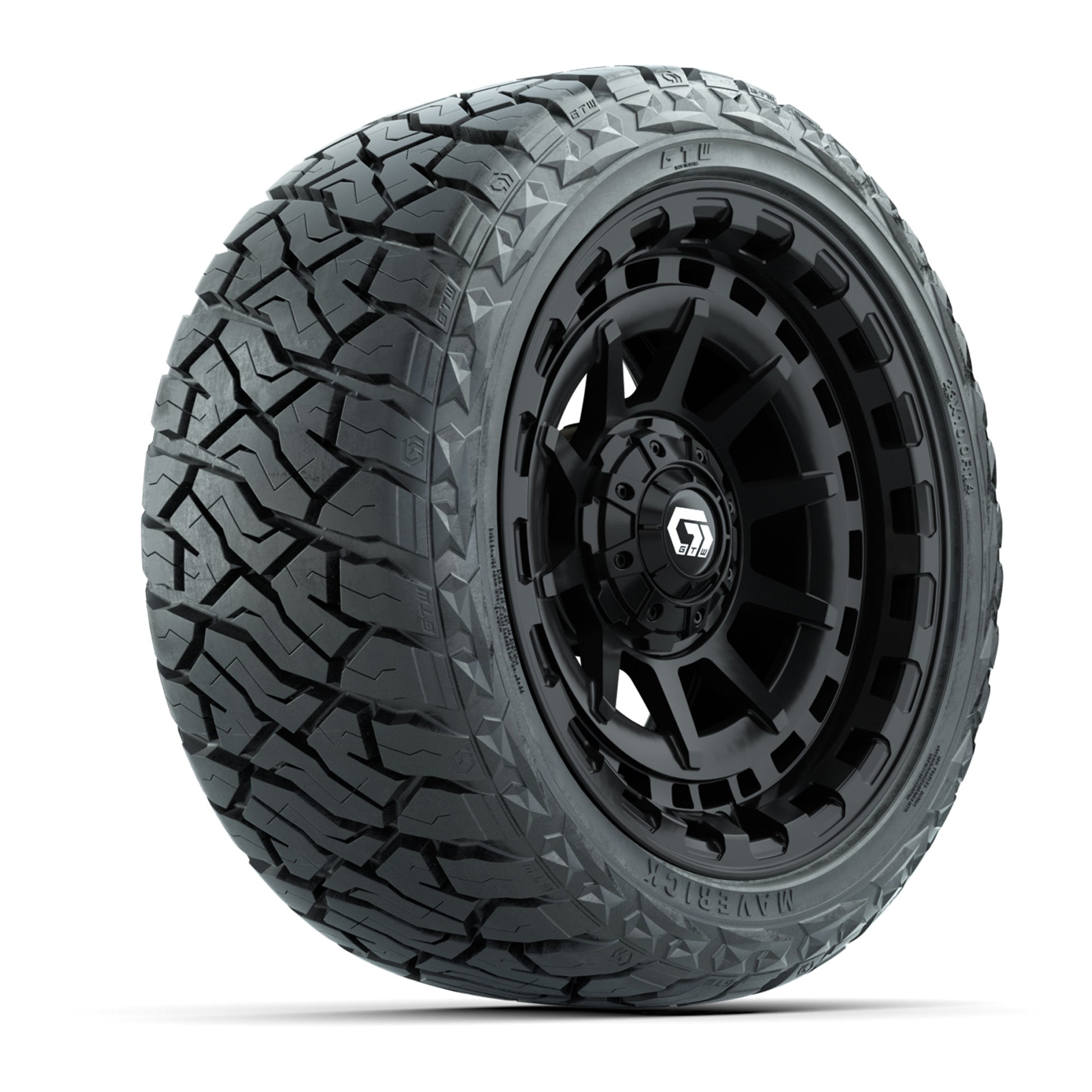 GTW Barricade Gloss Black 14 in Wheels with 23x10.00-R14 Maverick All-Terrain Tires – Full Set
