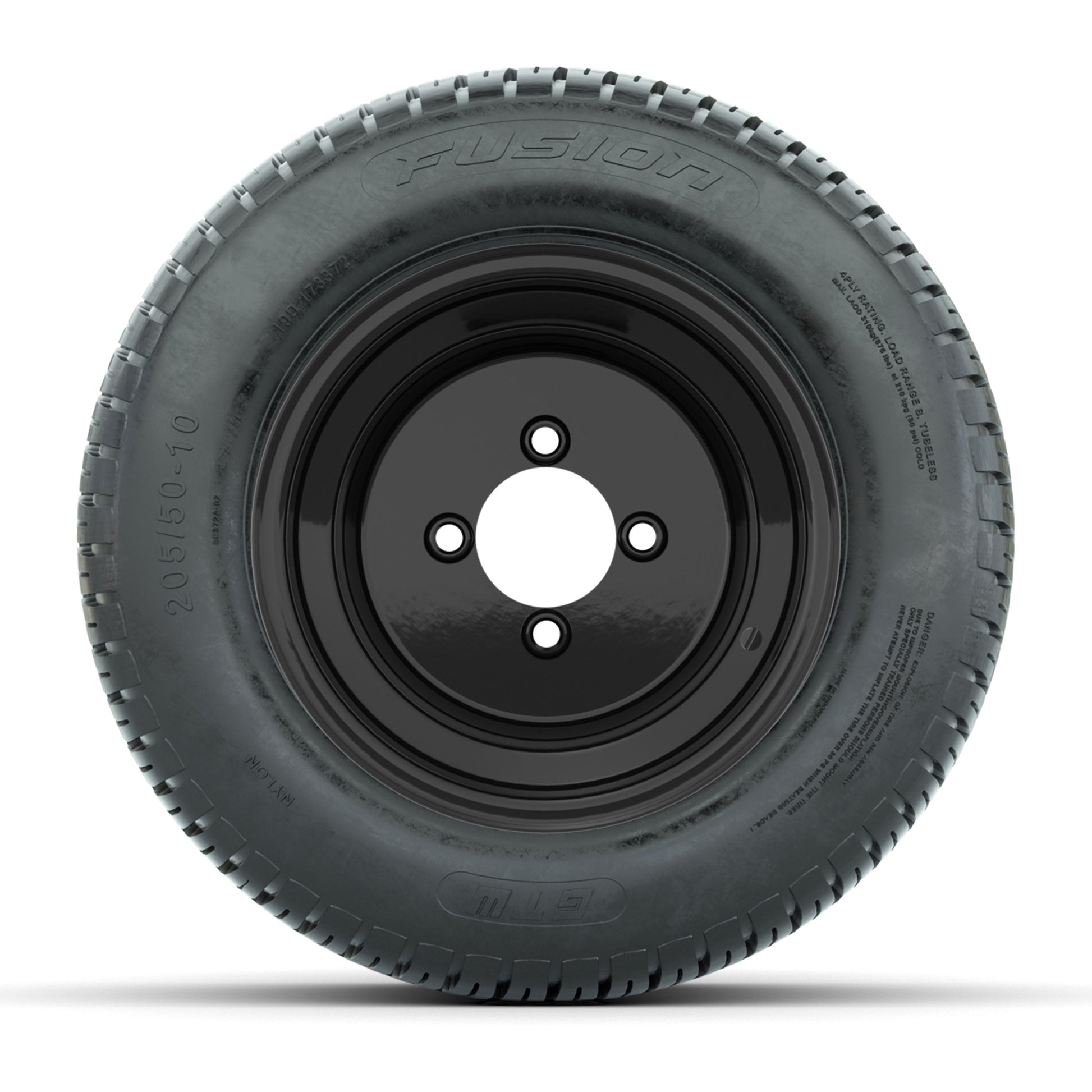 Set of (4) 10 in Matte Black Steel Offset Wheels with 205/50-10 Fusion Street Tires