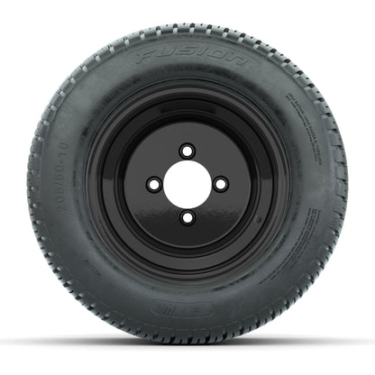 Set of (4) 10 in Matte Black Steel Offset Wheels with 205/50-10 Fusion Street Tires