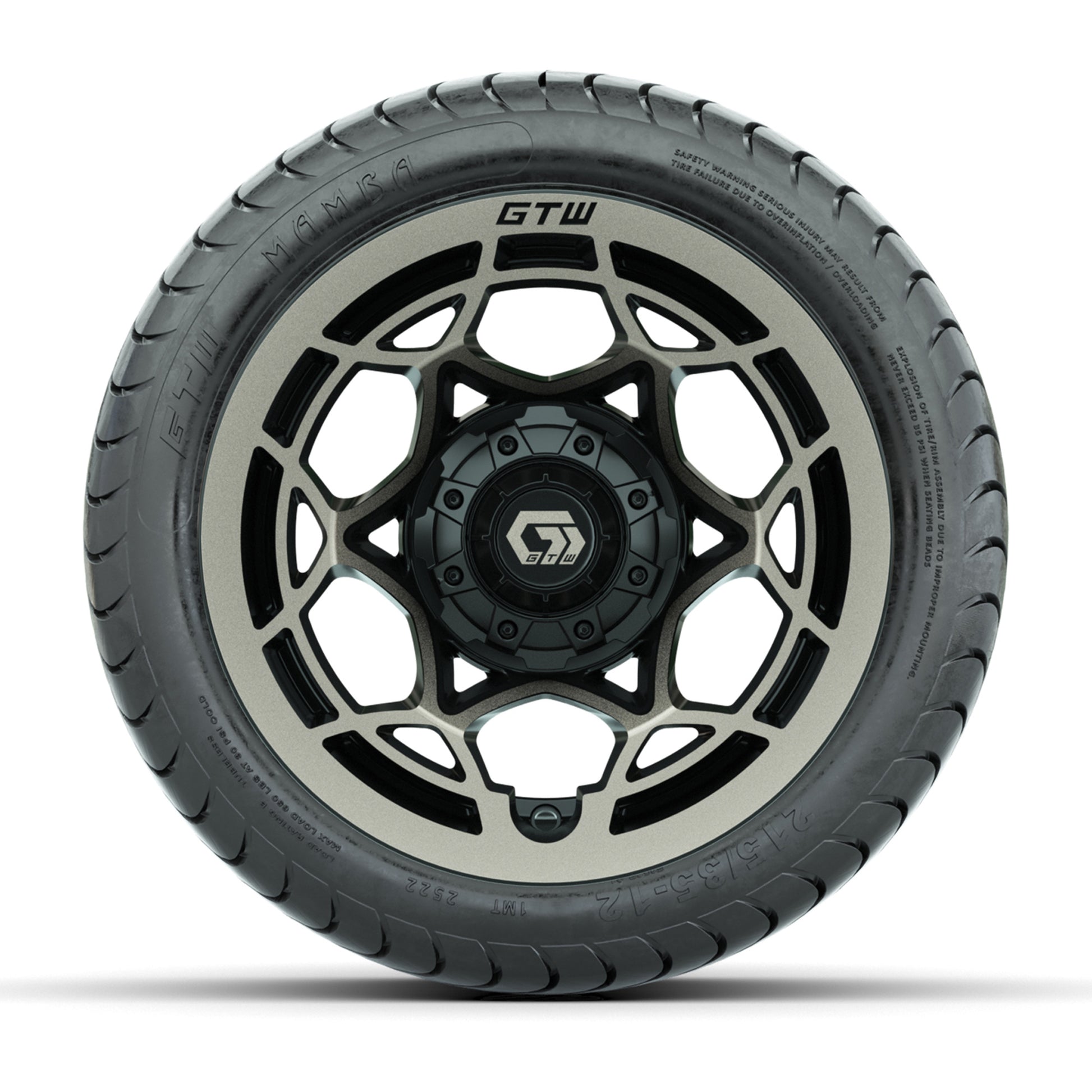 GTW® Nexus Gloss Black/Satin Bronze 12 in Wheels with 215/35-12 Mamba Street Tires – Full Set