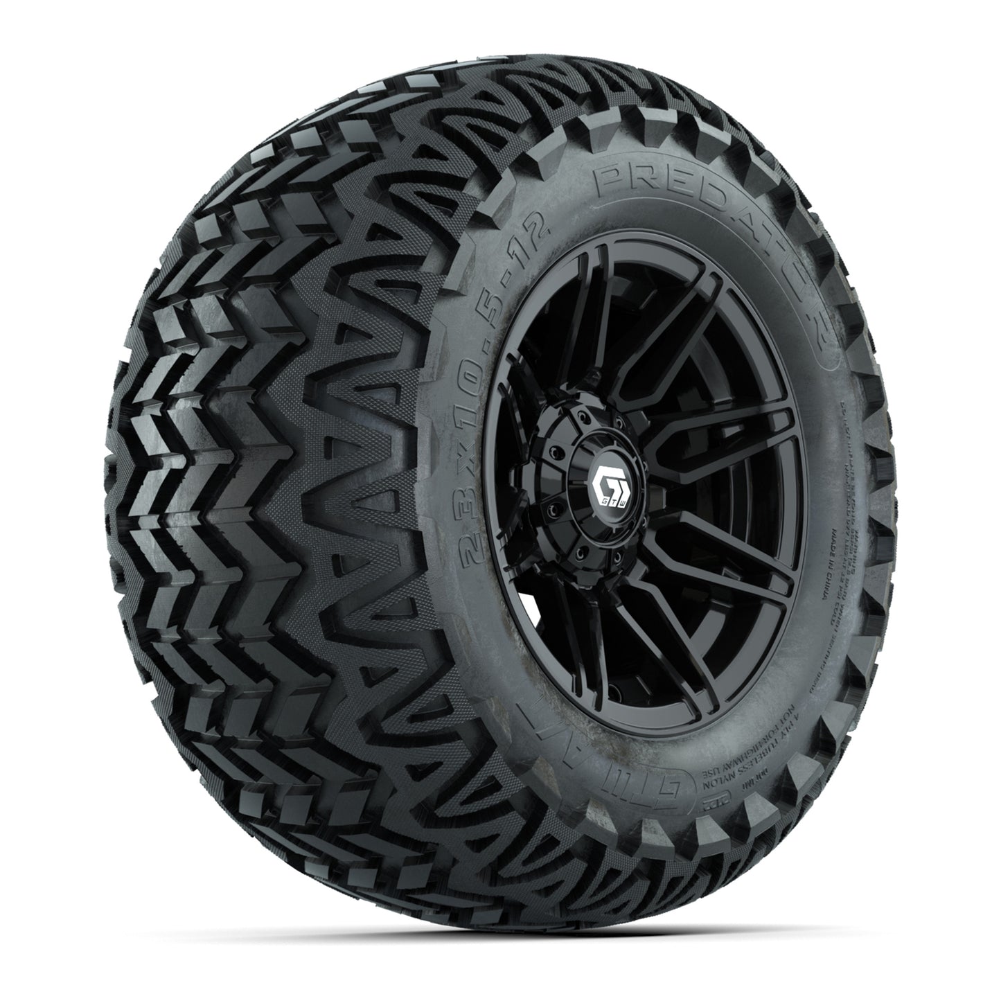 GTW® Stealth Gloss Black 12 in Wheels with 23X10.5-12 Predator All-Terrain Tires – Full Set