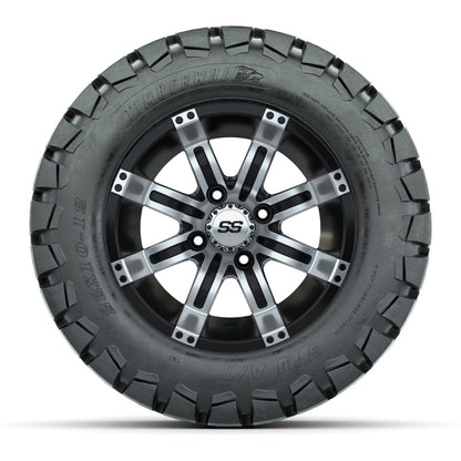 GTW Tempest Black and Machined Wheels with 22in Timberwolf Mud Tires - 12 Inch