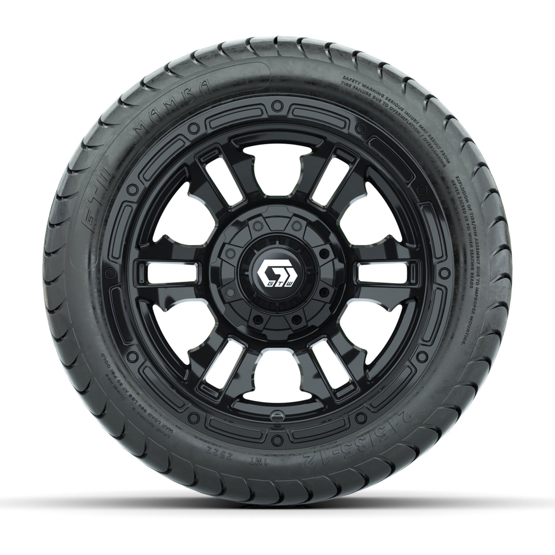 GTW® Shogun Gloss Black 12 in Wheels with 215/35-12 Mamba Street Tires – Full Set