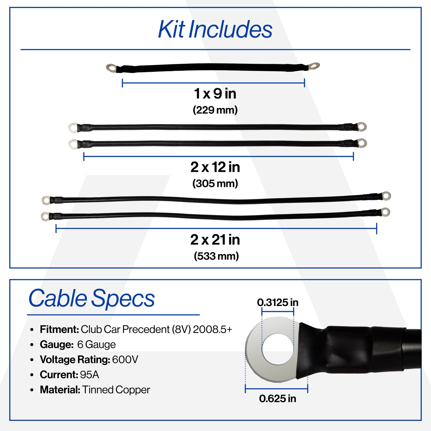 Club Car Precedent with 8V Batteries 6-Gauge Battery Cable Set (Years 2008.5-Up)