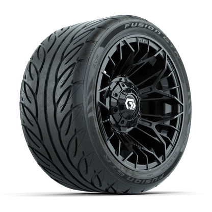 GTW® Stellar Black 12 in Wheels with 215/40-R12 Fusion GTR Steel Belt Radial Street Tires – Full Set