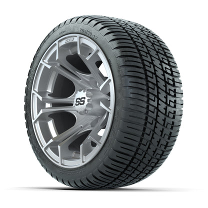 GTW® Spyder Silver Brush 12 in Wheels with 205/30-12 Fusion Street Tires – Full Set
