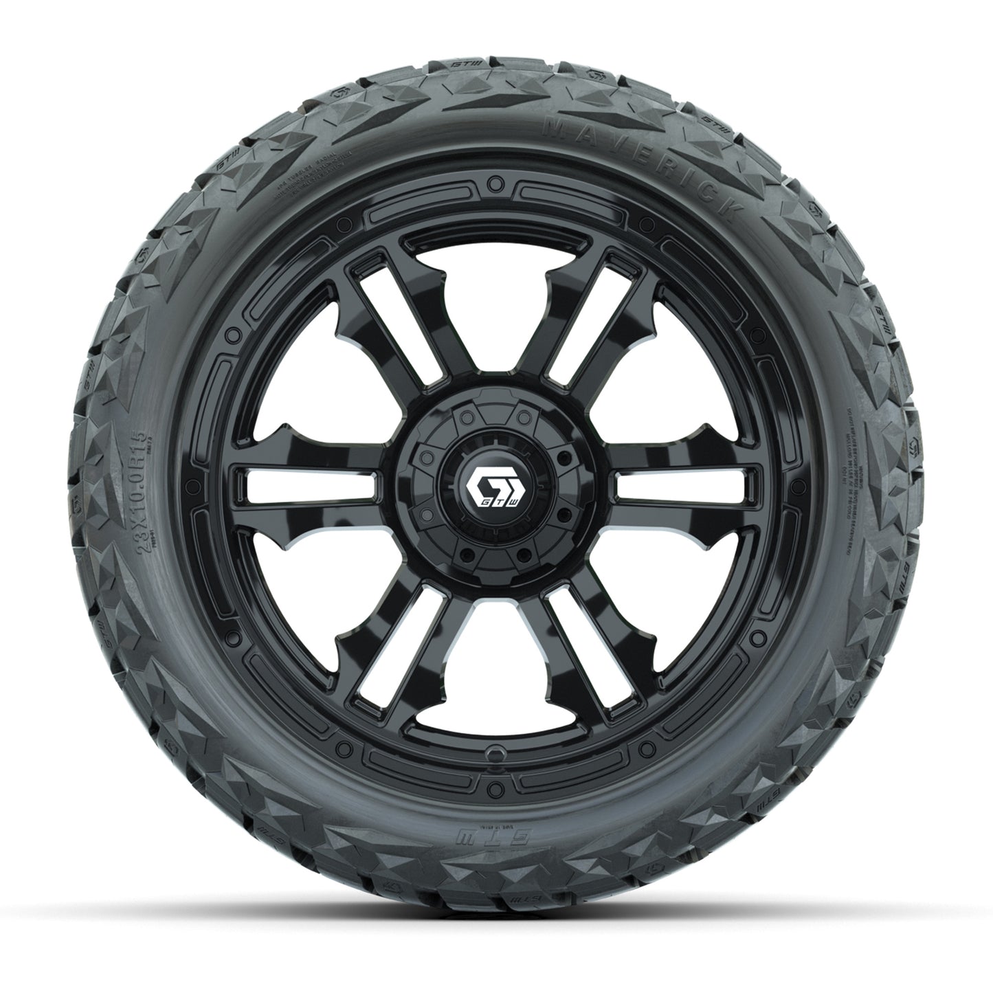 GTW Shogun Gloss Black 15 in Wheels with 23x10.00-R15 Maverick All-Terrain Tires – Full Set