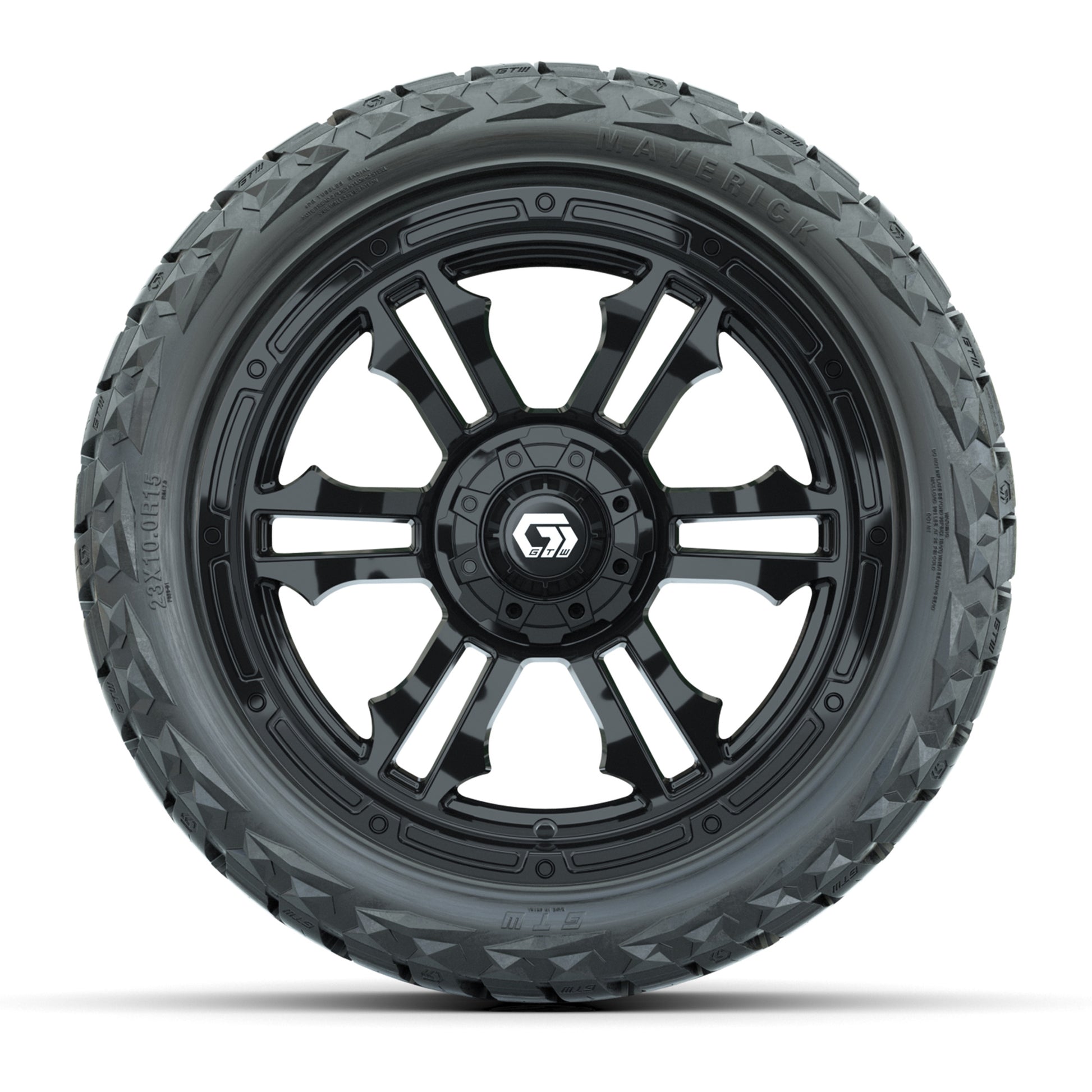 GTW Shogun Gloss Black 15 in Wheels with 23x10.00-R15 Maverick All-Terrain Tires – Full Set
