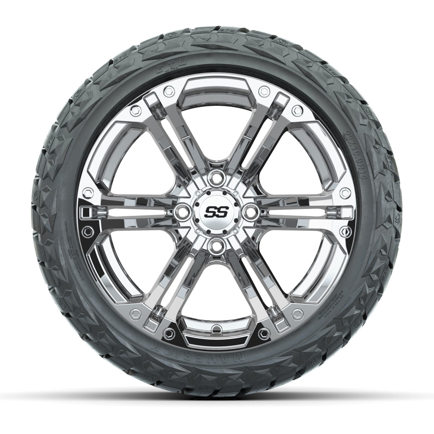 GTW Specter Chrome 14 in Wheels with 23x10.00-R14 Maverick All-Terrain Tires – Full Set