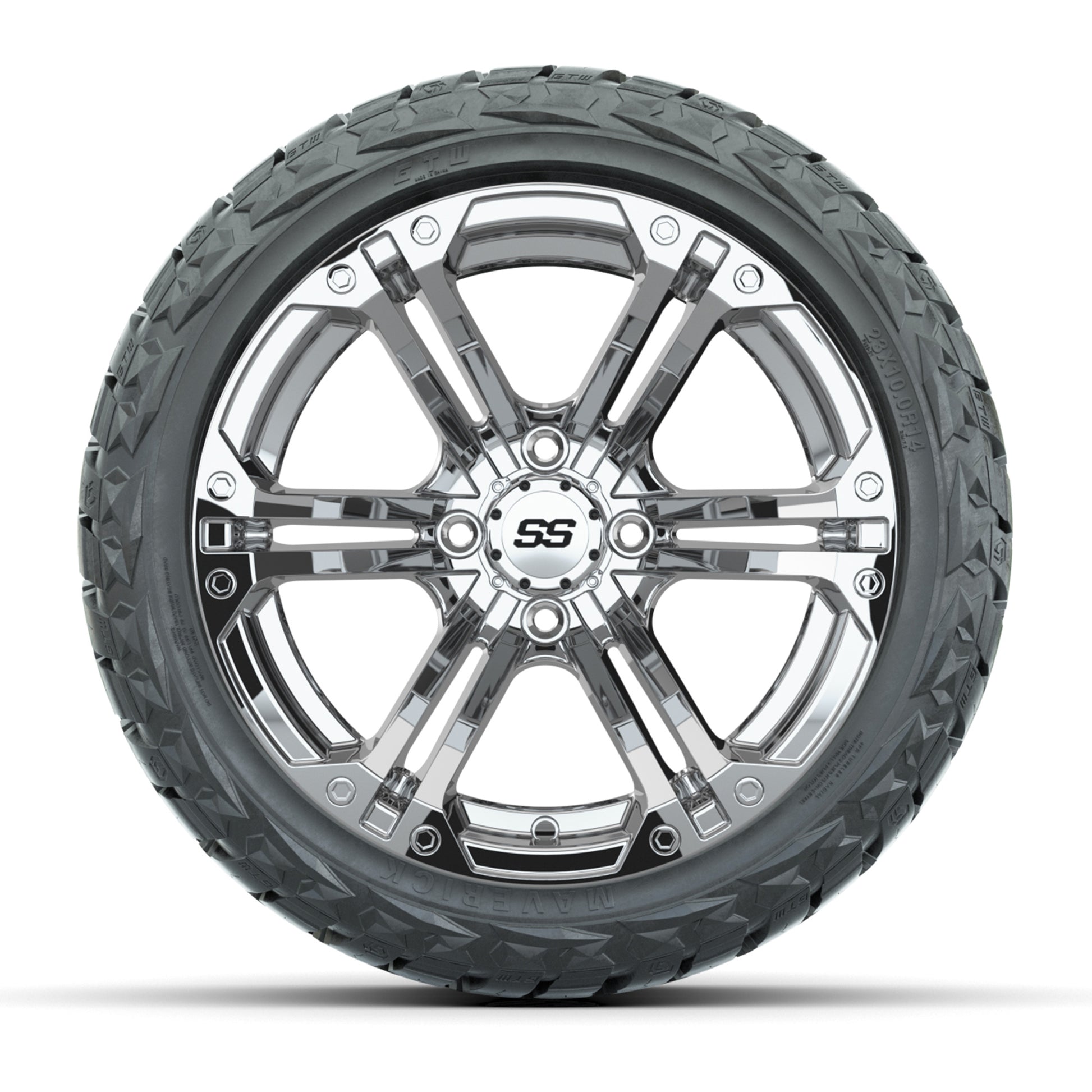 GTW Specter Chrome 14 in Wheels with 23x10.00-R14 Maverick All-Terrain Tires – Full Set