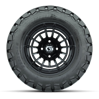 GTW® Boost Gloss Black 12 in Wheels with 22x10-12 Timberwolf All-Terrain Tires – Full Set