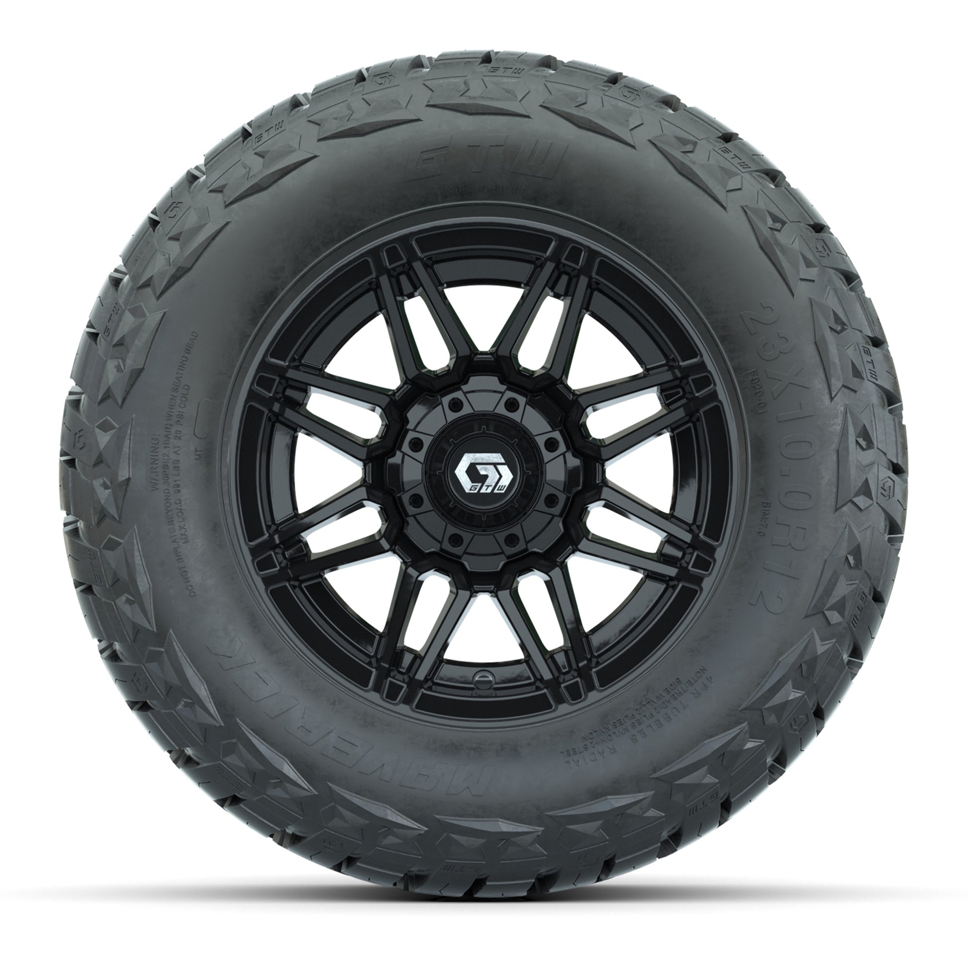 GTW Stealth Gloss Black 12 in Wheels with 23x10.00-R12 Maverick All-Terrain Tires – Full Set