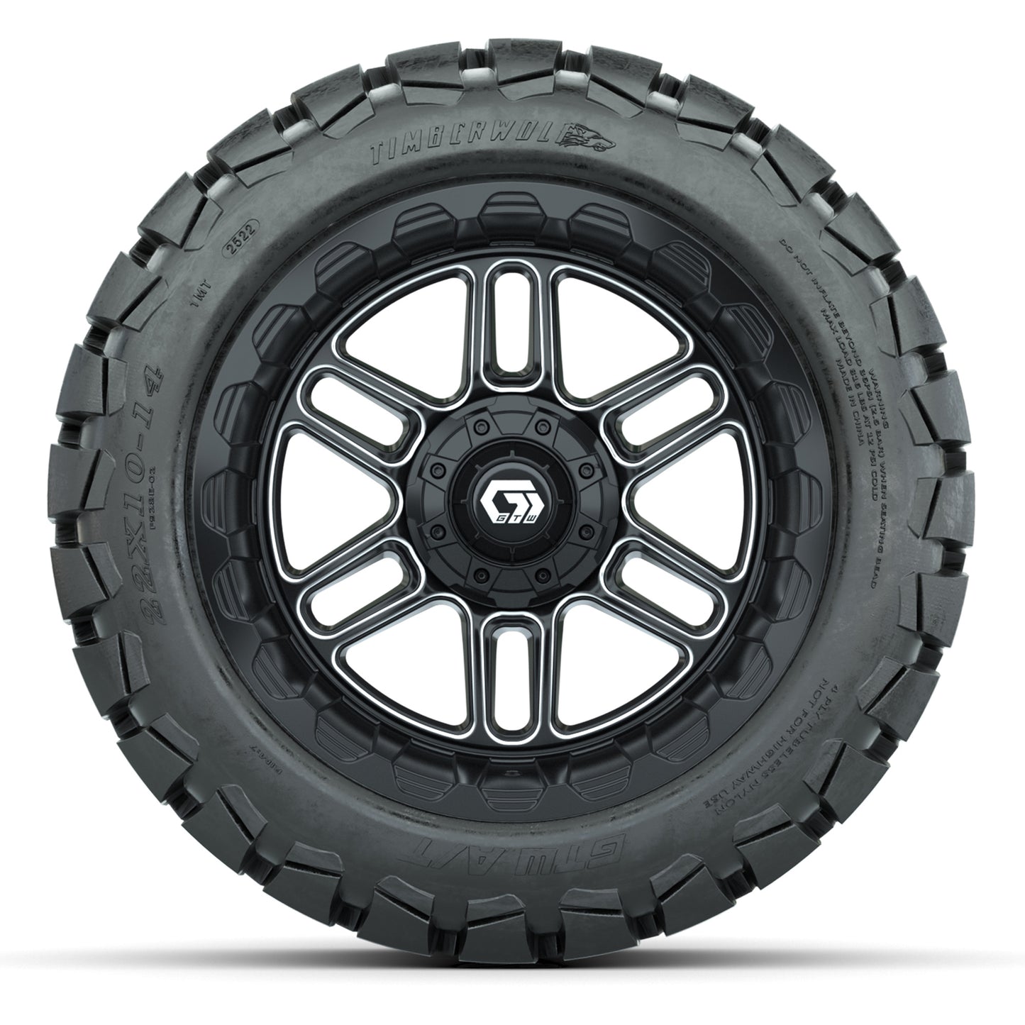GTW Titan Black/Machined 14 in Wheels with 22X10-14 Timberwolf All-Terrain Tires – Full Set