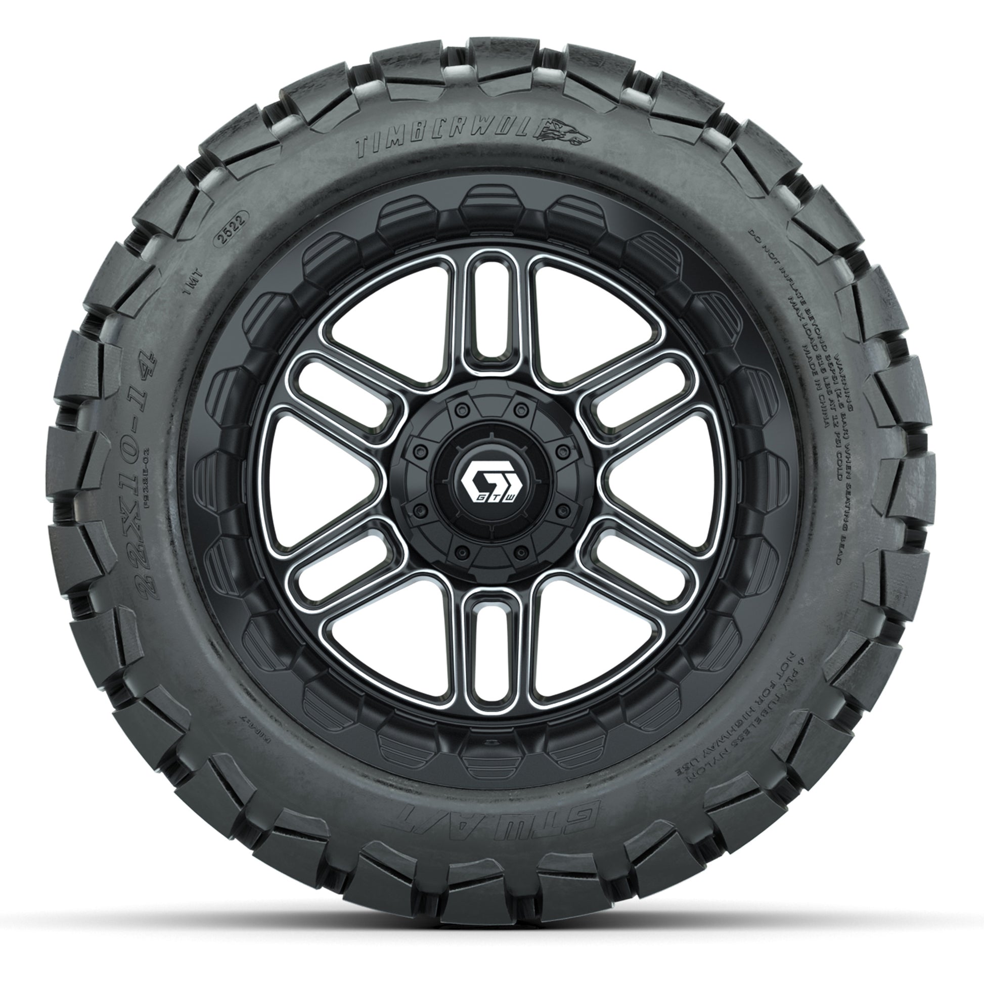 GTW Titan Black/Machined 14 in Wheels with 22X10-14 Timberwolf All-Terrain Tires – Full Set
