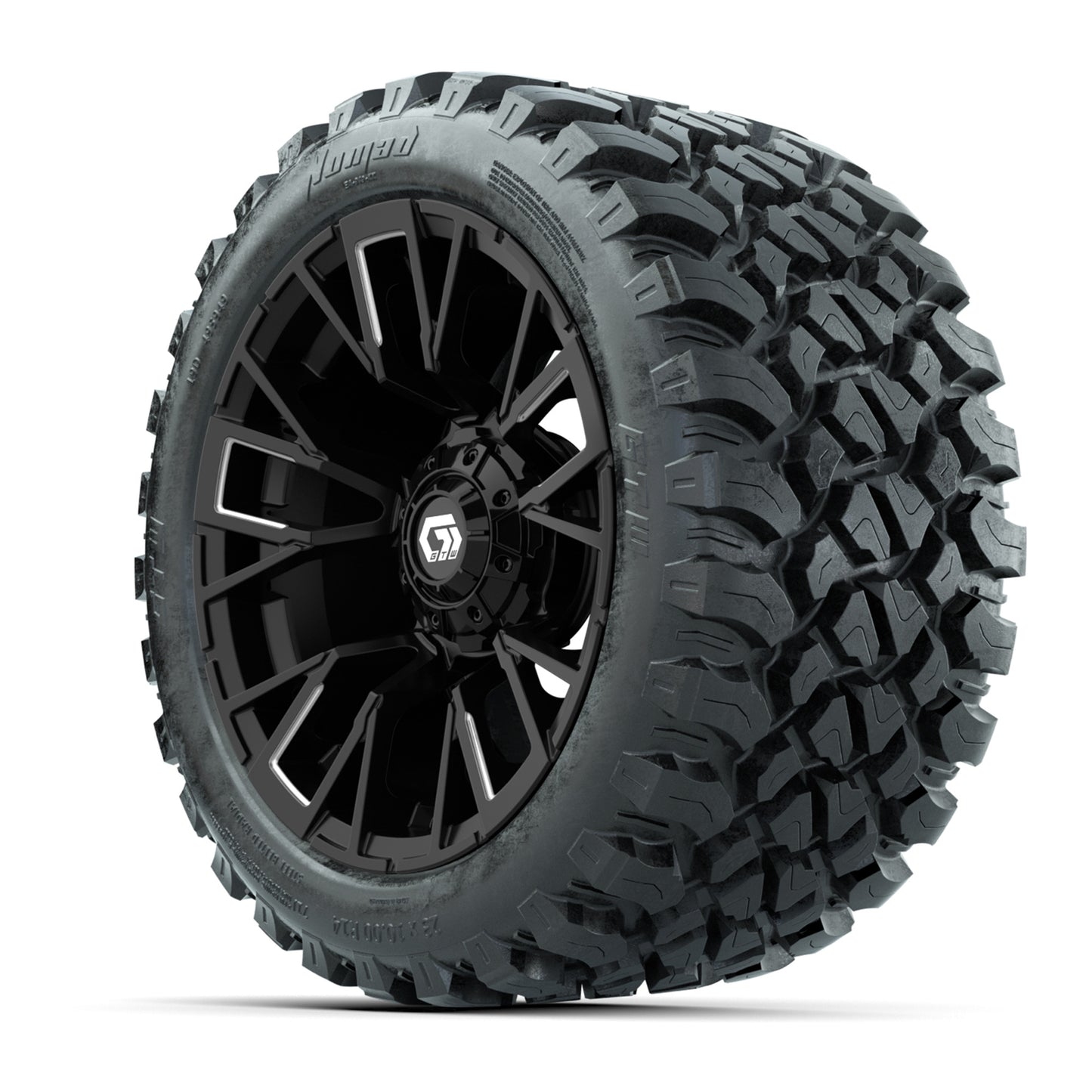 GTW® Vandal Matte Black/Machined 14 in Wheels with 23X10-R14 Nomad Steel Belt Radial All-Terrain Tires – Full Set