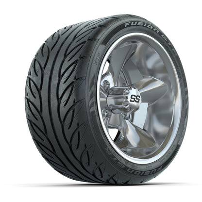 GTW® Godfather Chrome 12 in Wheels with 215/40-R12 Fusion GTR Steel Belt Radial Street Tires – Full Set