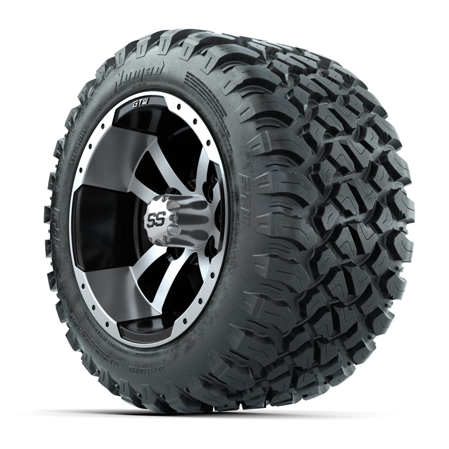 GTW® Storm Trooper Black/Machined 12 in Wheels with 22X11-R12 Nomad Steel Belt Radial All-Terrain Tires - Full Set