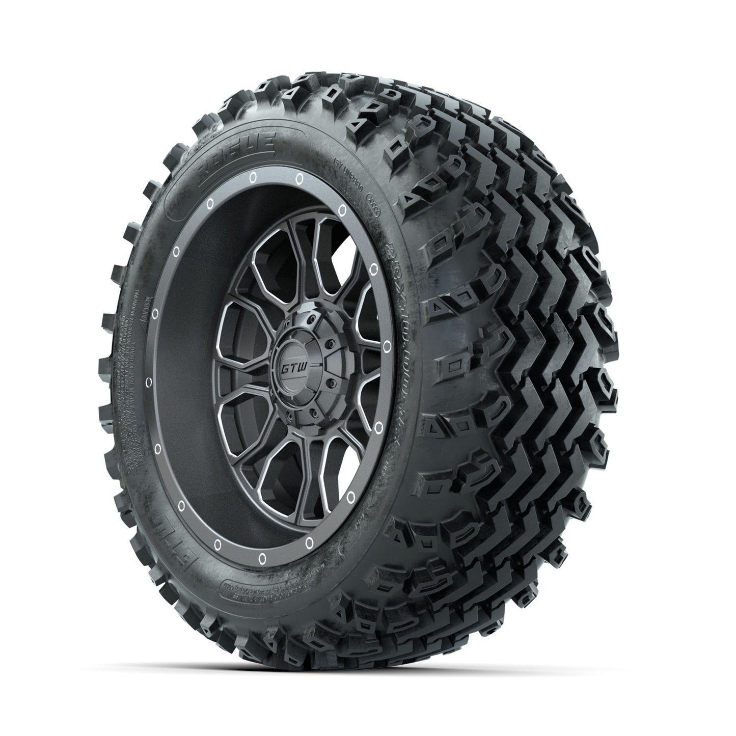 GTW Volt Gunmetal/Machined 14 in Wheels with 23x10.00-14 Rogue All Terrain Tires - Full Set