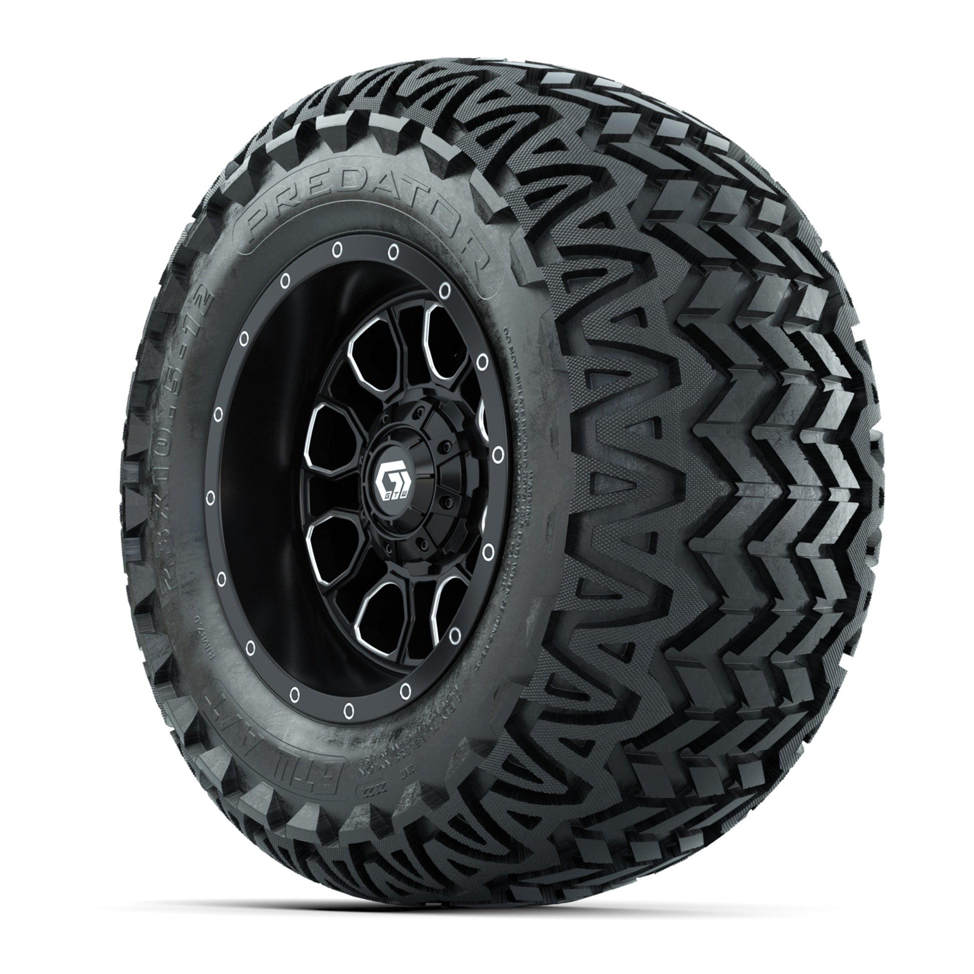 Set of (4) 12 in GTW® Volt Machined & Black Wheels with 23x10.5-12 Predator All-Terrain Tires