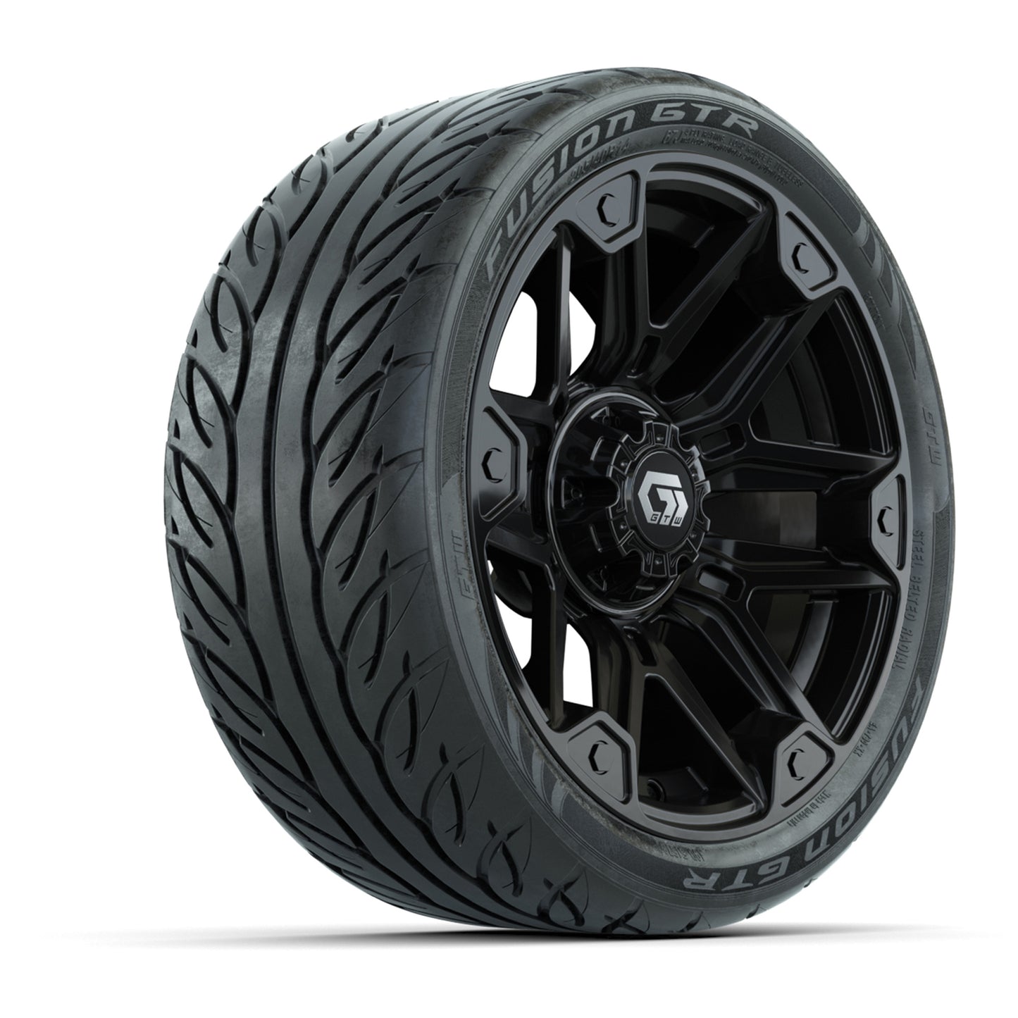 GTW® Graffiti Gloss Black 14 in Wheels with 205/40-R14 Fusion GTR Steel Belted Street Tires – Full Set