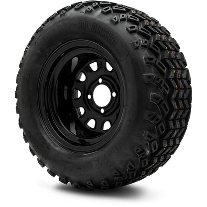 MODZ® 12" Steel D-Window Glossy Black Wheels & Off-Road Tires Combo