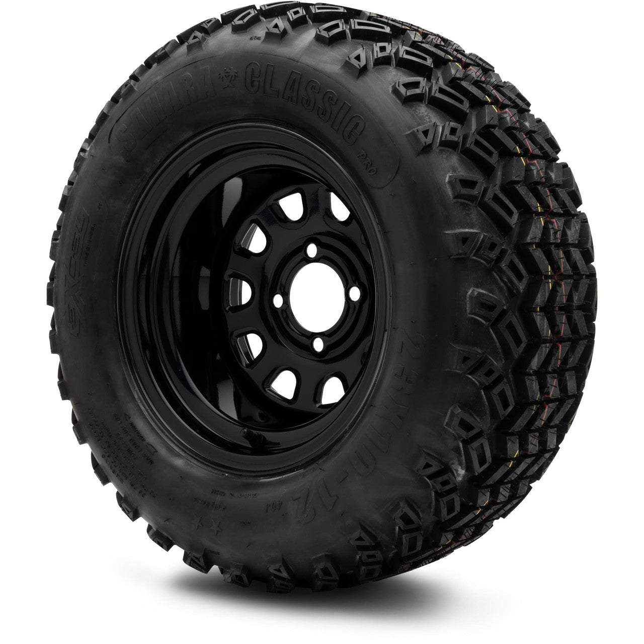 MODZ® 12" Steel D-Window Glossy Black Wheels & Off-Road Tires Combo