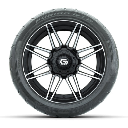 GTW® Stealth Black/Machined 14 in Wheels with 225/40-R14 Fusion GTR Steel Belt Radial Street Tires – Full Set