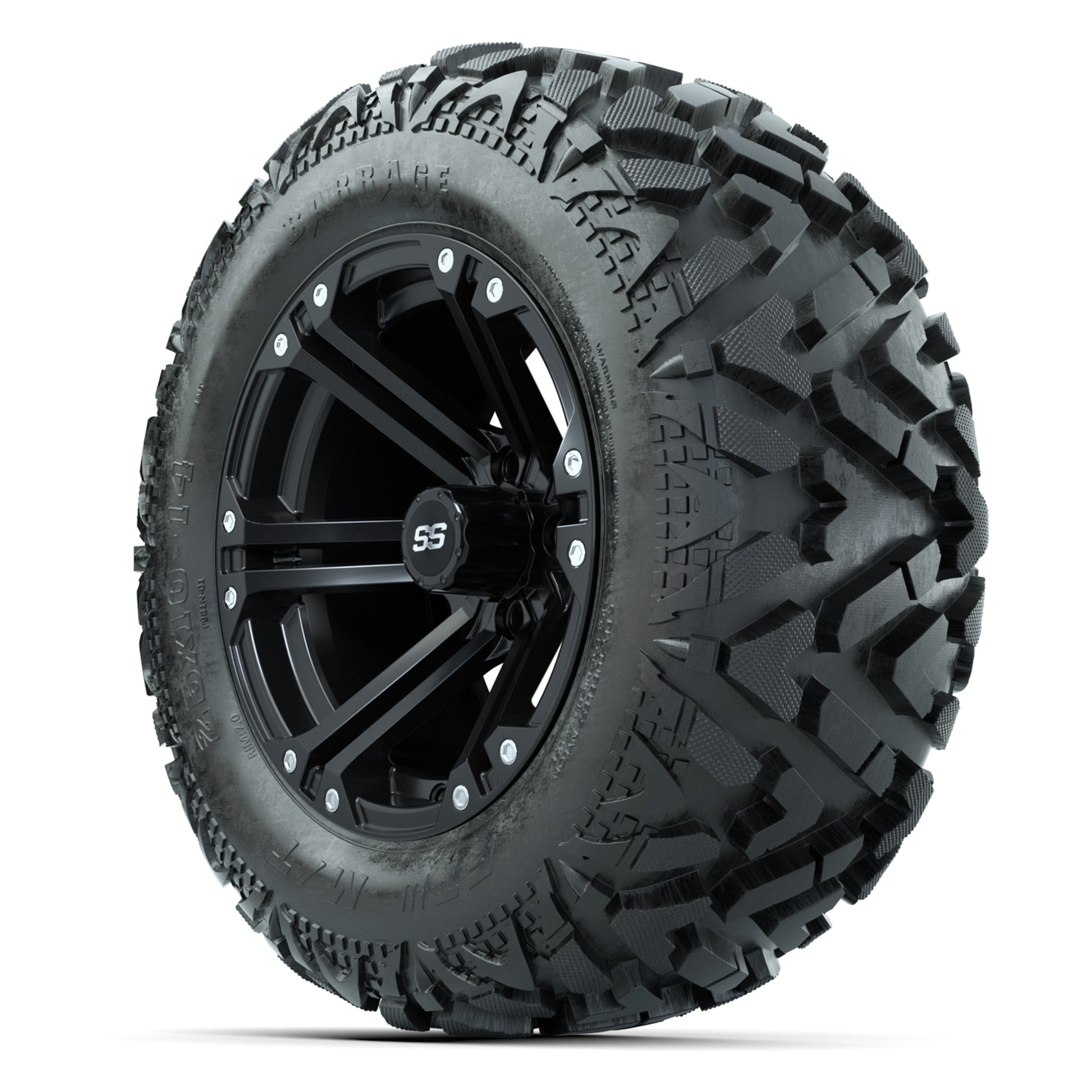 GTW Specter Matte Black 14 in Wheels with 25x10-14 Barrage Mud Tires – Full Set