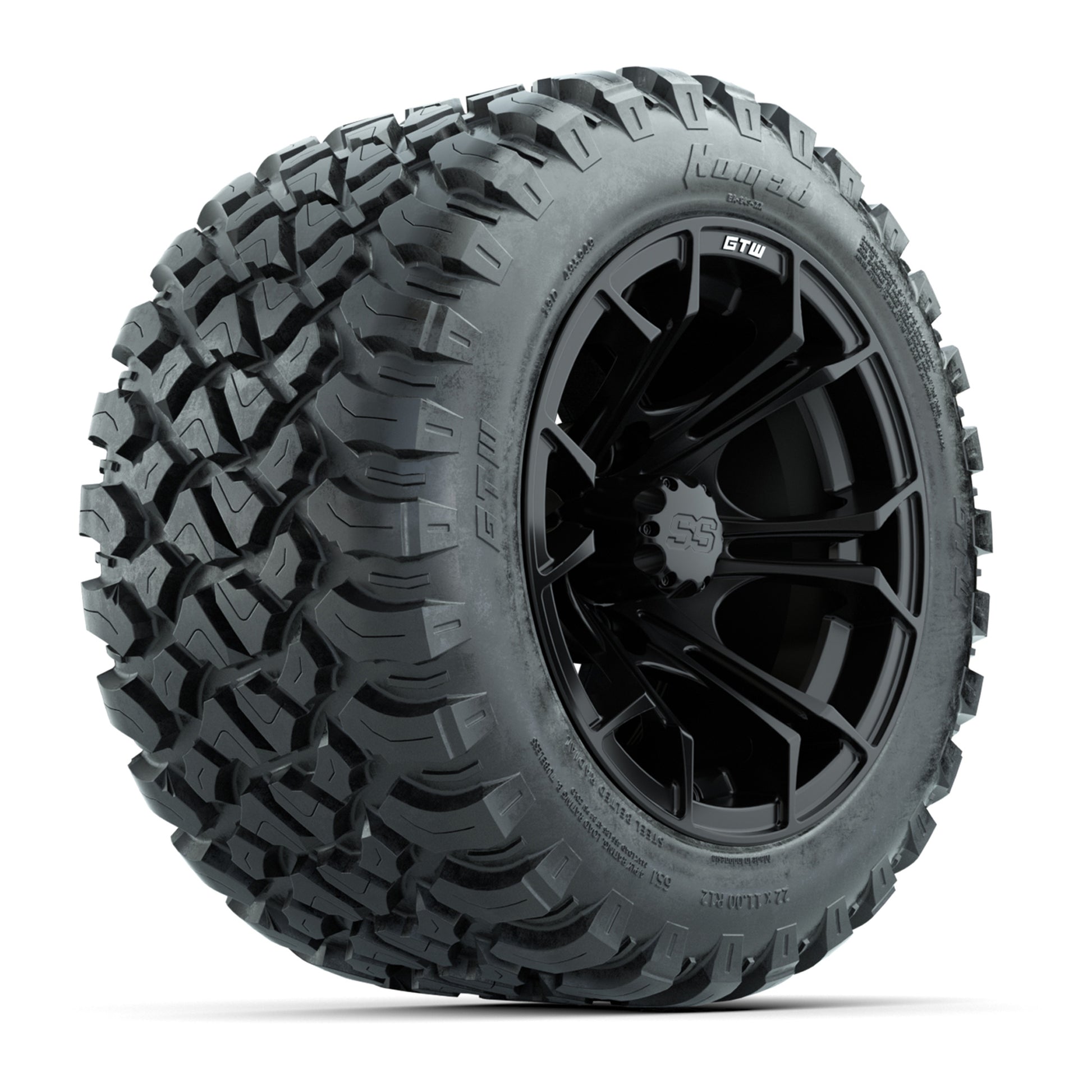 GTW® Spyder Matte Black 12 in Wheels with 22X11-R12 Nomad Steel Belt Radial All-Terrain Tires – Full Set