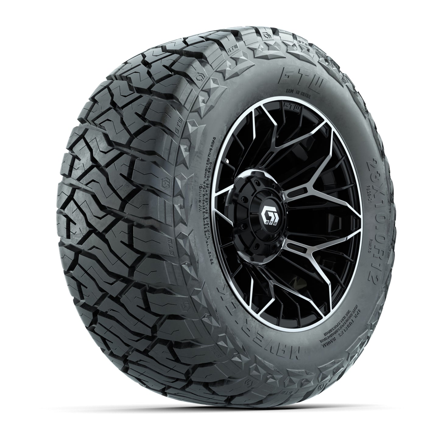 GTW® Stellar Black/Machined 12 in Wheels with 23x10-R12 Maverick All-Terrain Tires – Full Set