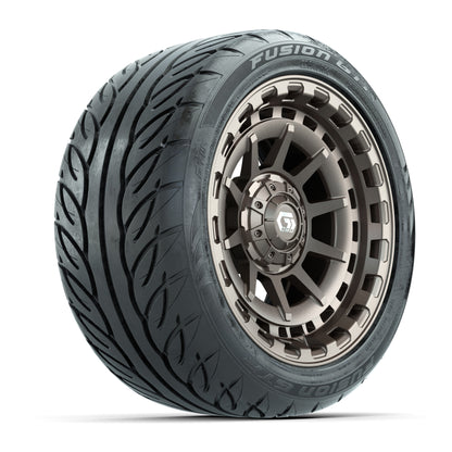 GTW® Barricade Bronze 14 in Wheels with 225/40-R14 Fusion GTR Steel Belt Radial Street Tires – Full Set