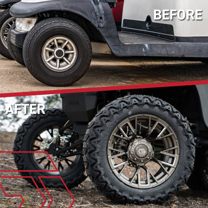 GTW® Vandal Bronze/Machined 12 in Wheels with 215/40-12 Excel Classic Street Tires – Full Set