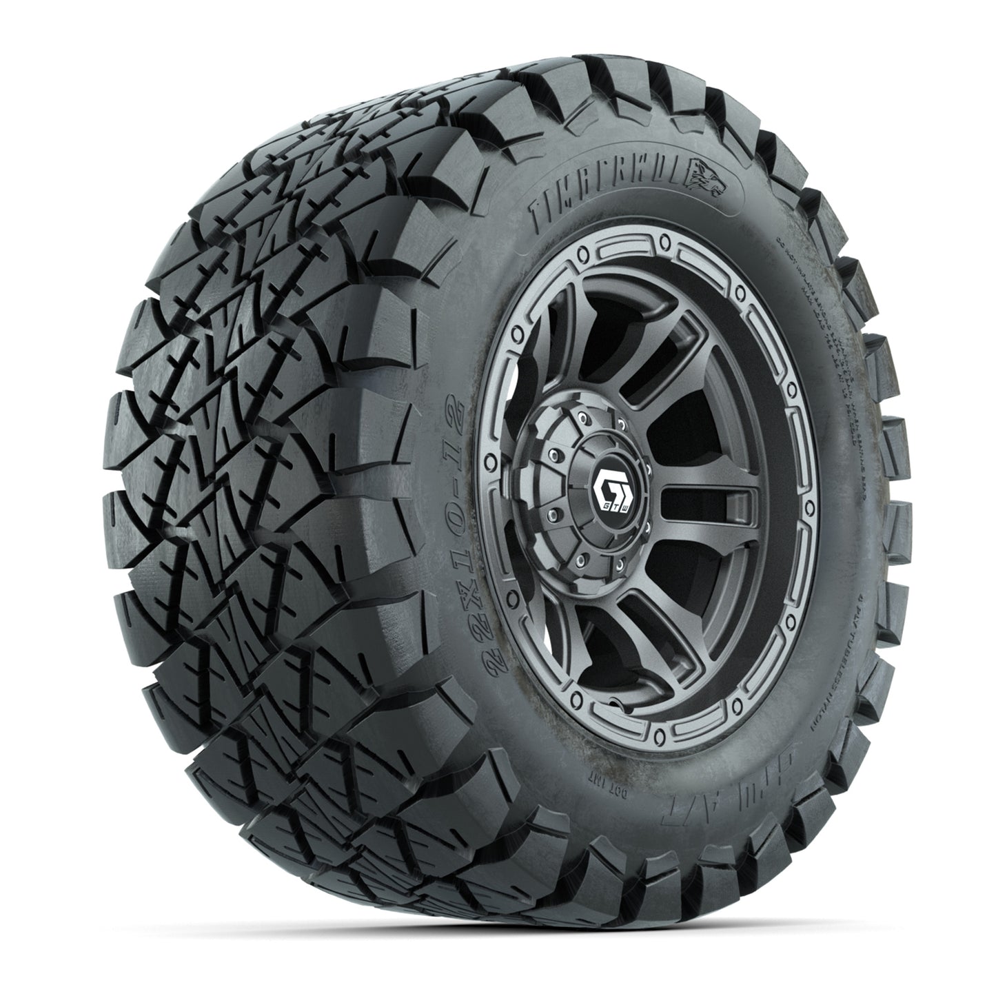GTW® Shogun Gunmetal 12 in Wheels with 22x10-12 Timberwolf All-Terrain Tires - Full Set