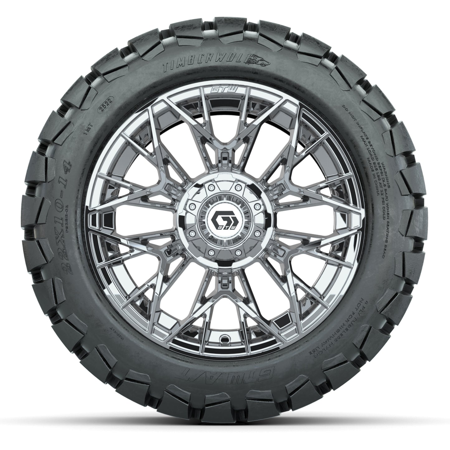 GTW Stellar Chrome 14 in Wheels with 22X10-14 Timberwolf All-Terrain Tires – Full Set