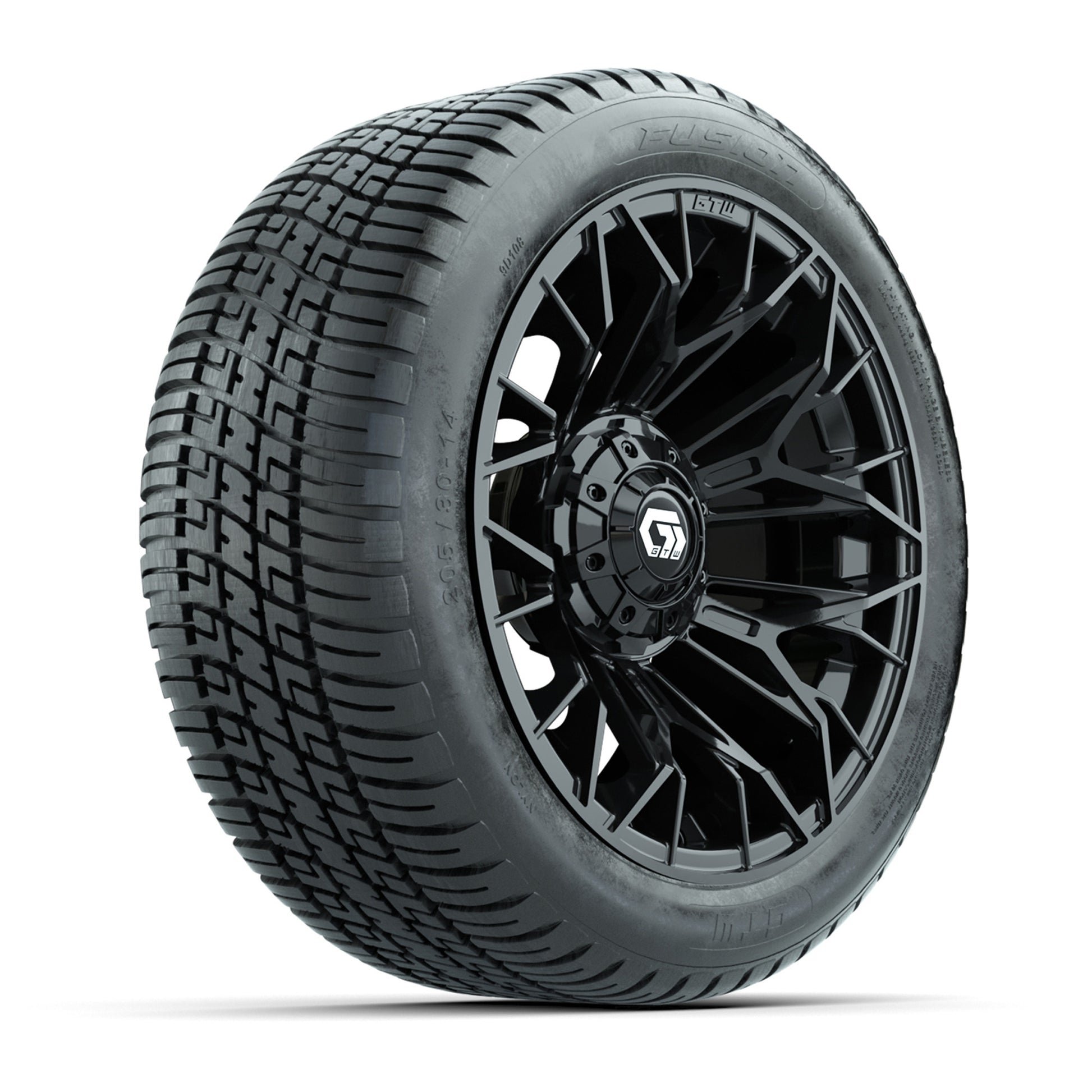 GTW® Stellar Black 14 in Wheels with 205/30-R14 Fusion Street Tires - Full Set