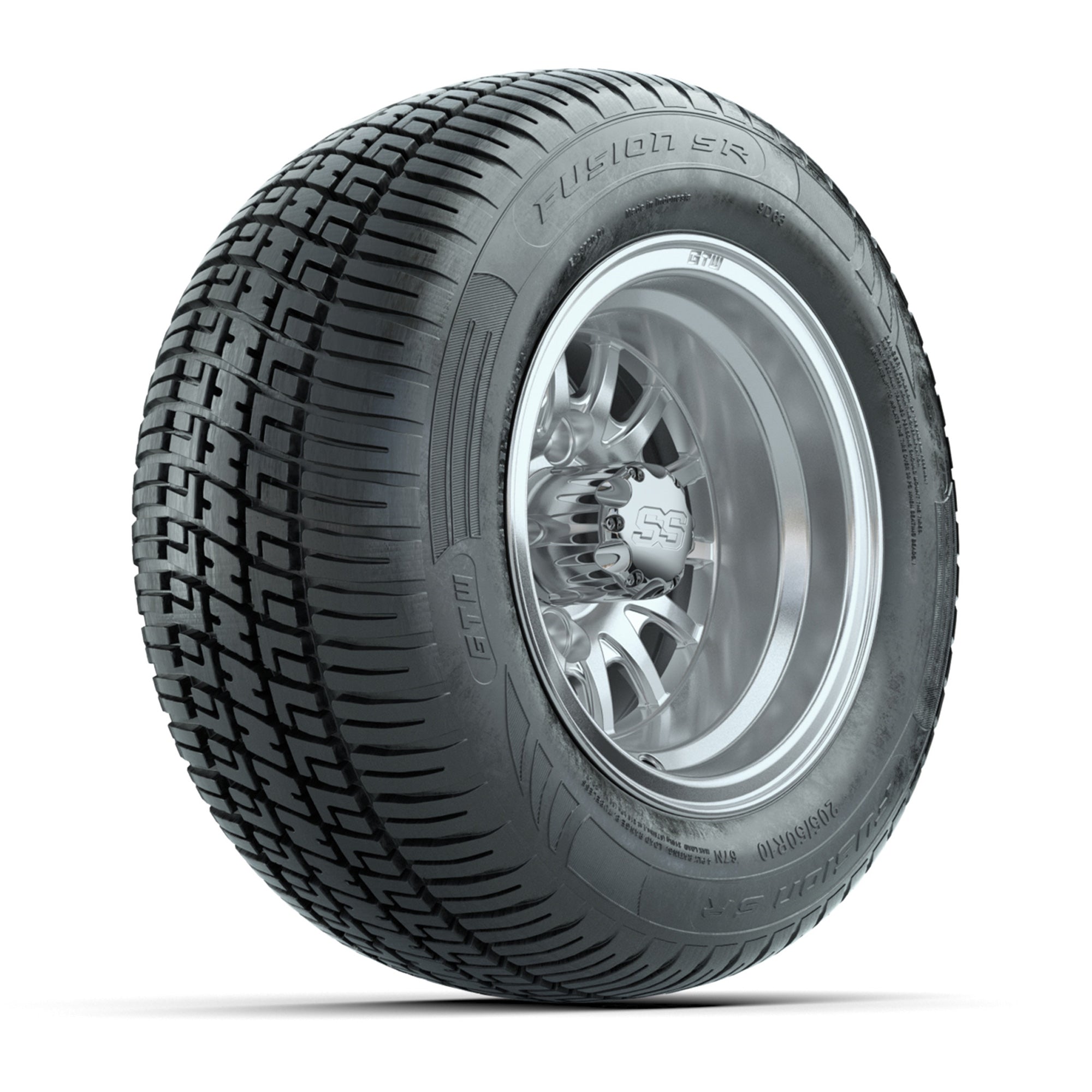GTW Medusa Silver/Machined 10 in Wheels with 205/50-R10 Fusion S/R Radial Steel Belt Street Tires - Full Set