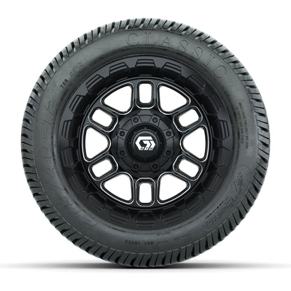 GTW® Titan Black/Machined 12 in Wheels with 215/40-12 Excel Classic Street Tires – Full Set