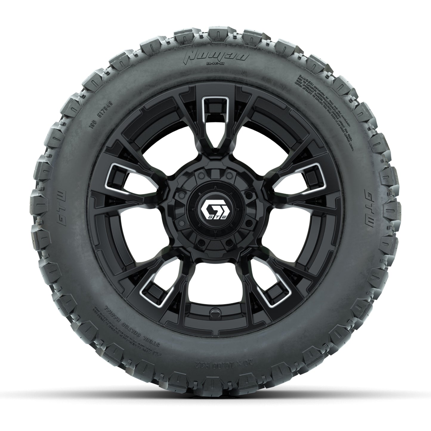 GTW® Vandal Matte Black/Machined 12 in Wheels with 20X10-12 Nomad Steel Belt Radial All-Terrain Tires – Full Set