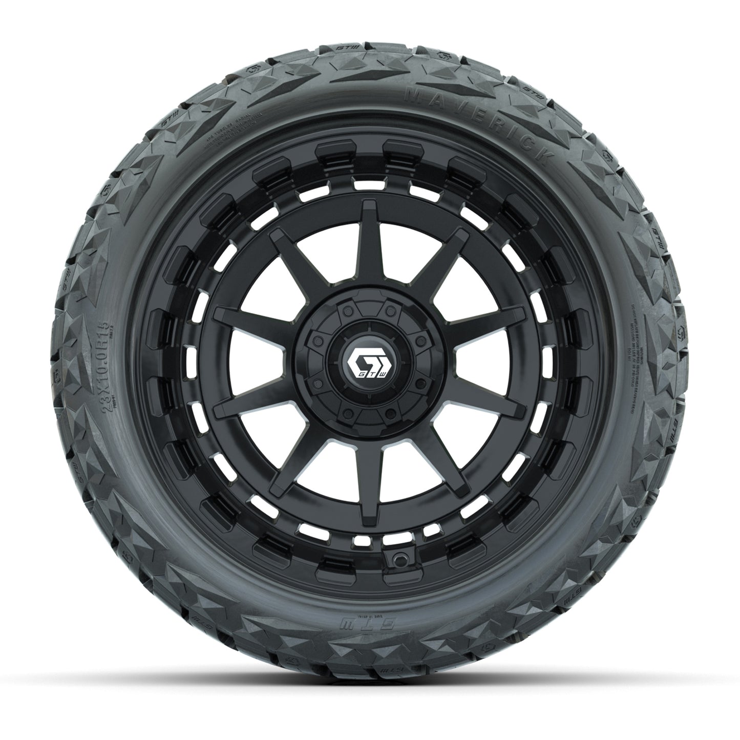GTW Barricade Gloss Black 15 in Wheels with 23x10.00-R15 Maverick All-Terrain Tires – Full Set