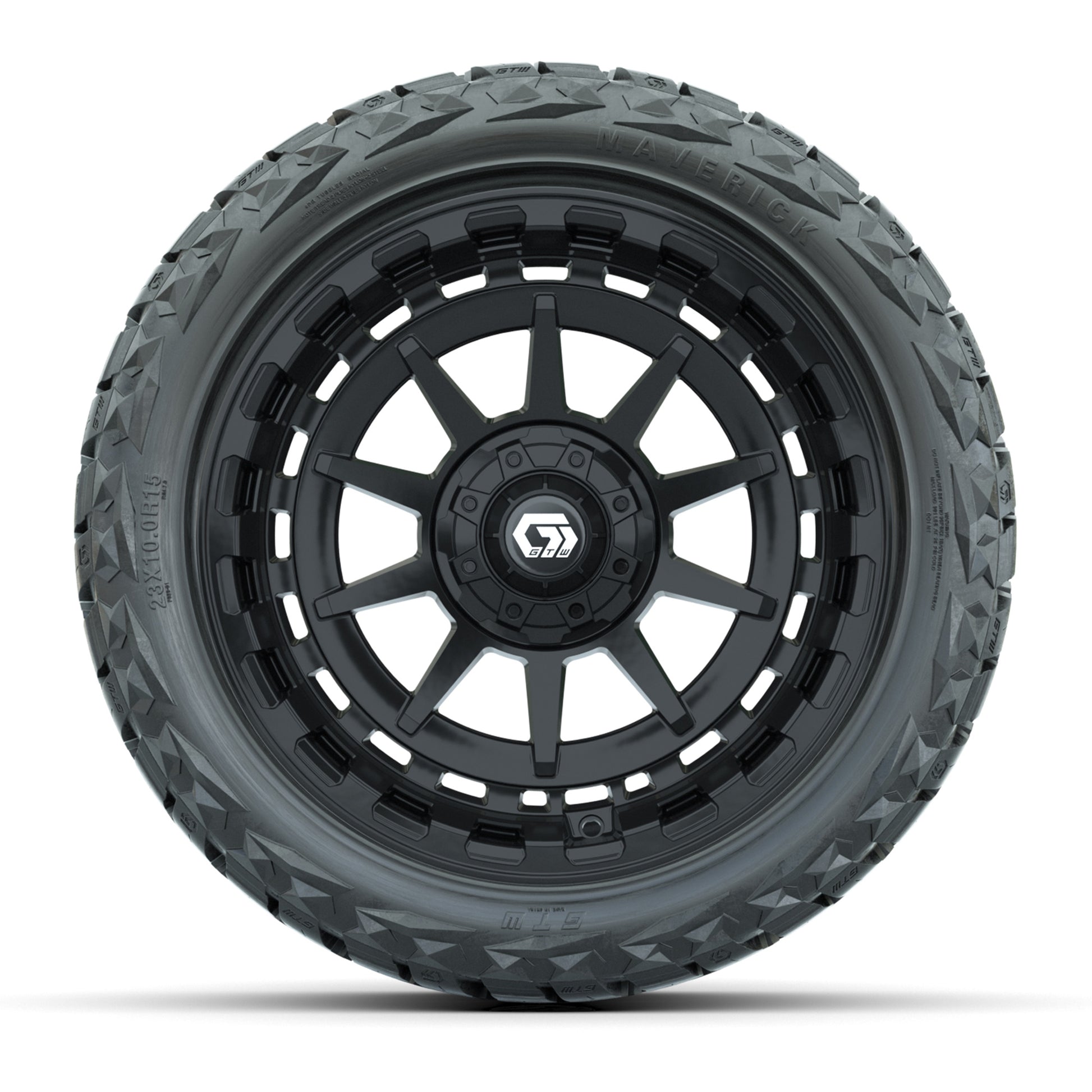 GTW Barricade Gloss Black 15 in Wheels with 23x10.00-R15 Maverick All-Terrain Tires – Full Set