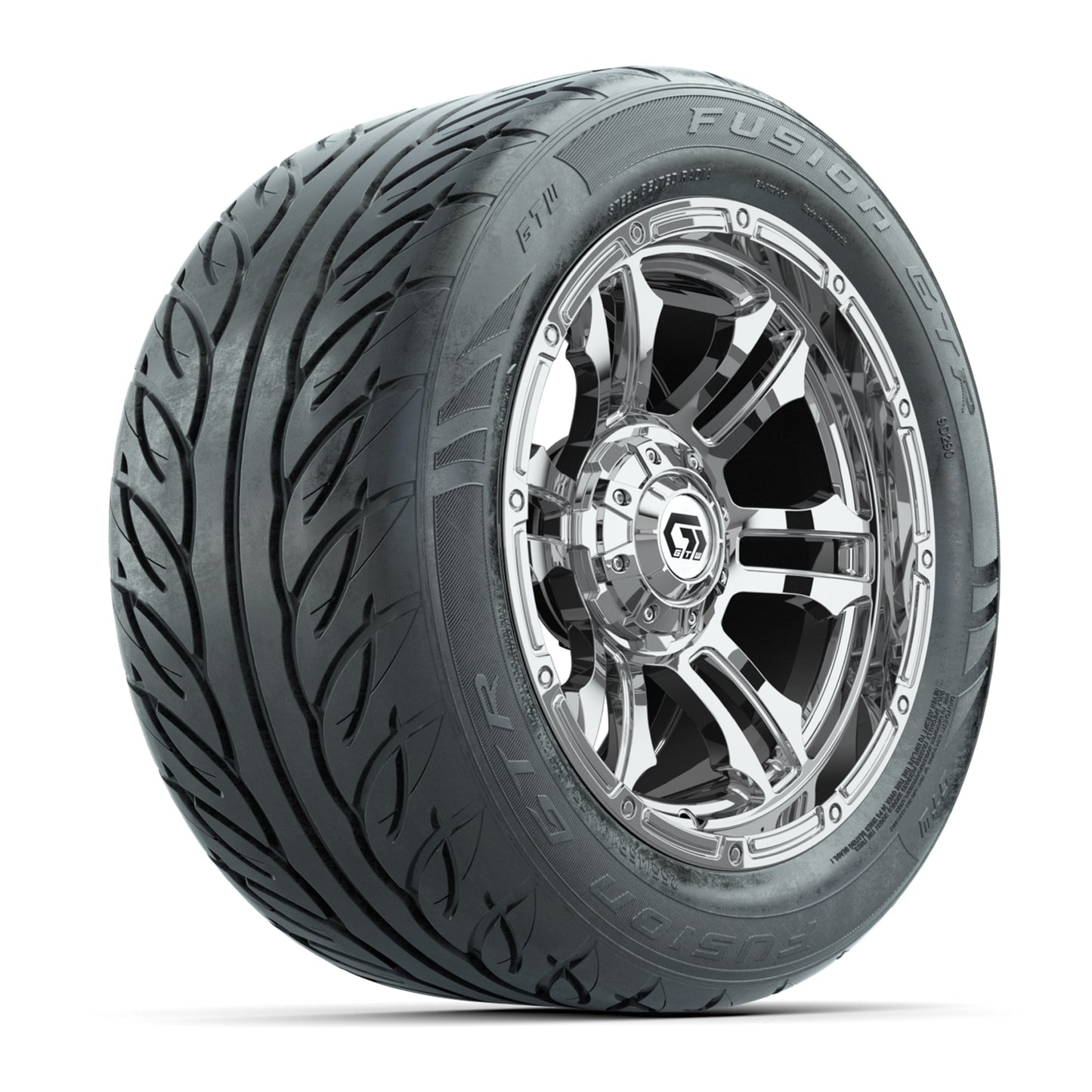 GTW® Shogun Chrome 14 in Wheels with 255/45-R14 Fusion GTR Steel Belt Radial Street Tires – Full Set