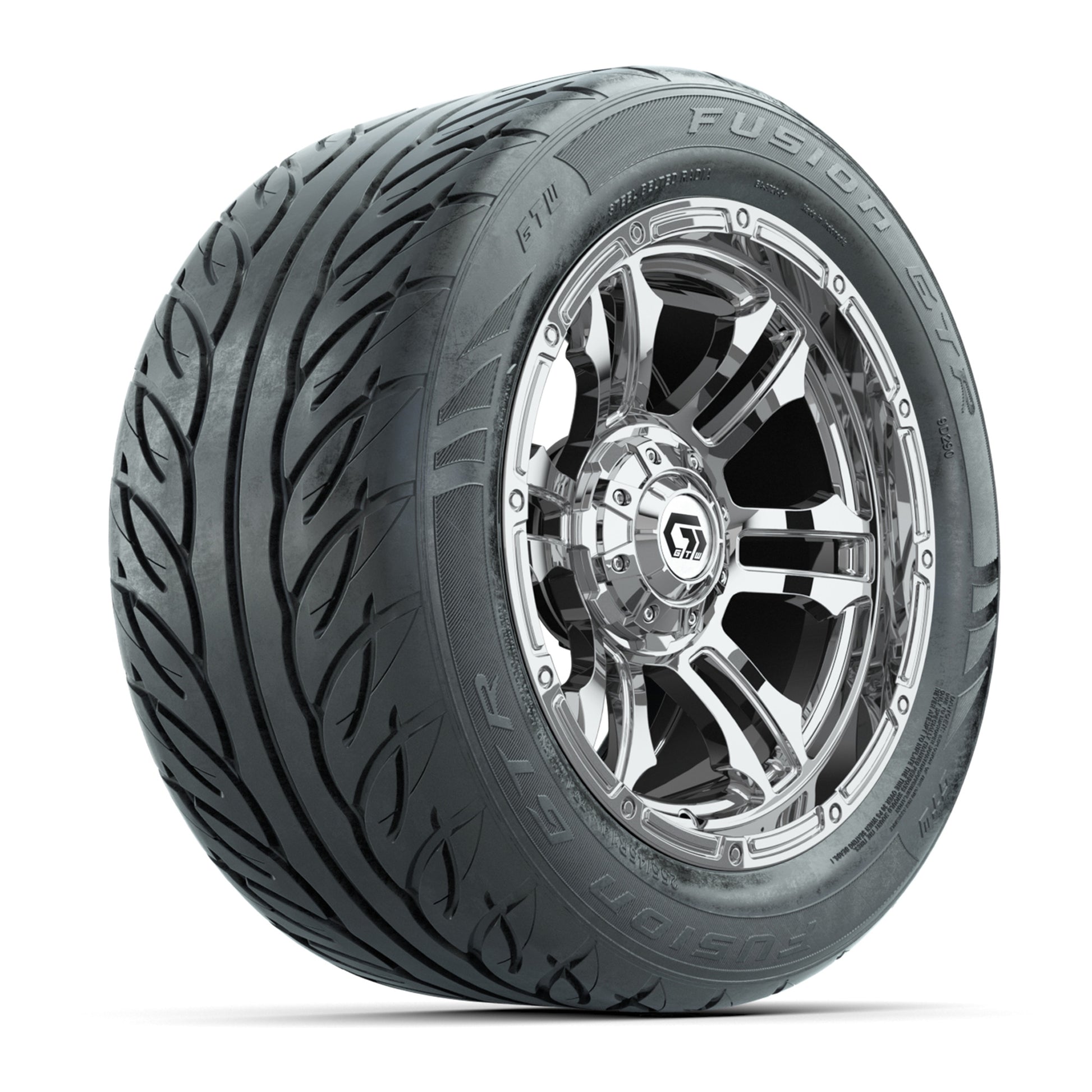 GTW® Shogun Chrome 14 in Wheels with 255/45-R14 Fusion GTR Steel Belt Radial Street Tires – Full Set
