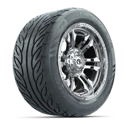 GTW® Shogun Chrome 14 in Wheels with 255/45-R14 Fusion GTR Steel Belt Radial Street Tires – Full Set
