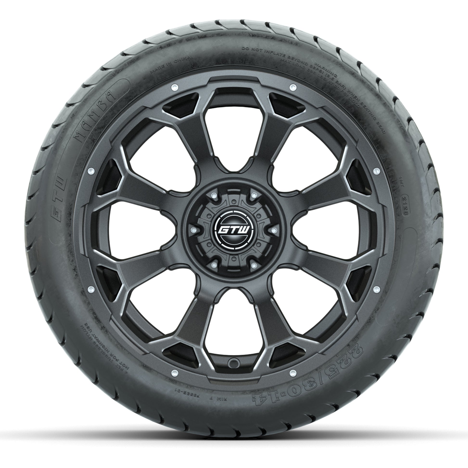 GTW Raven Matte Gray/Ball Mill 14 in Wheels with 225/30-14 Mamba Street Tires – Full Set