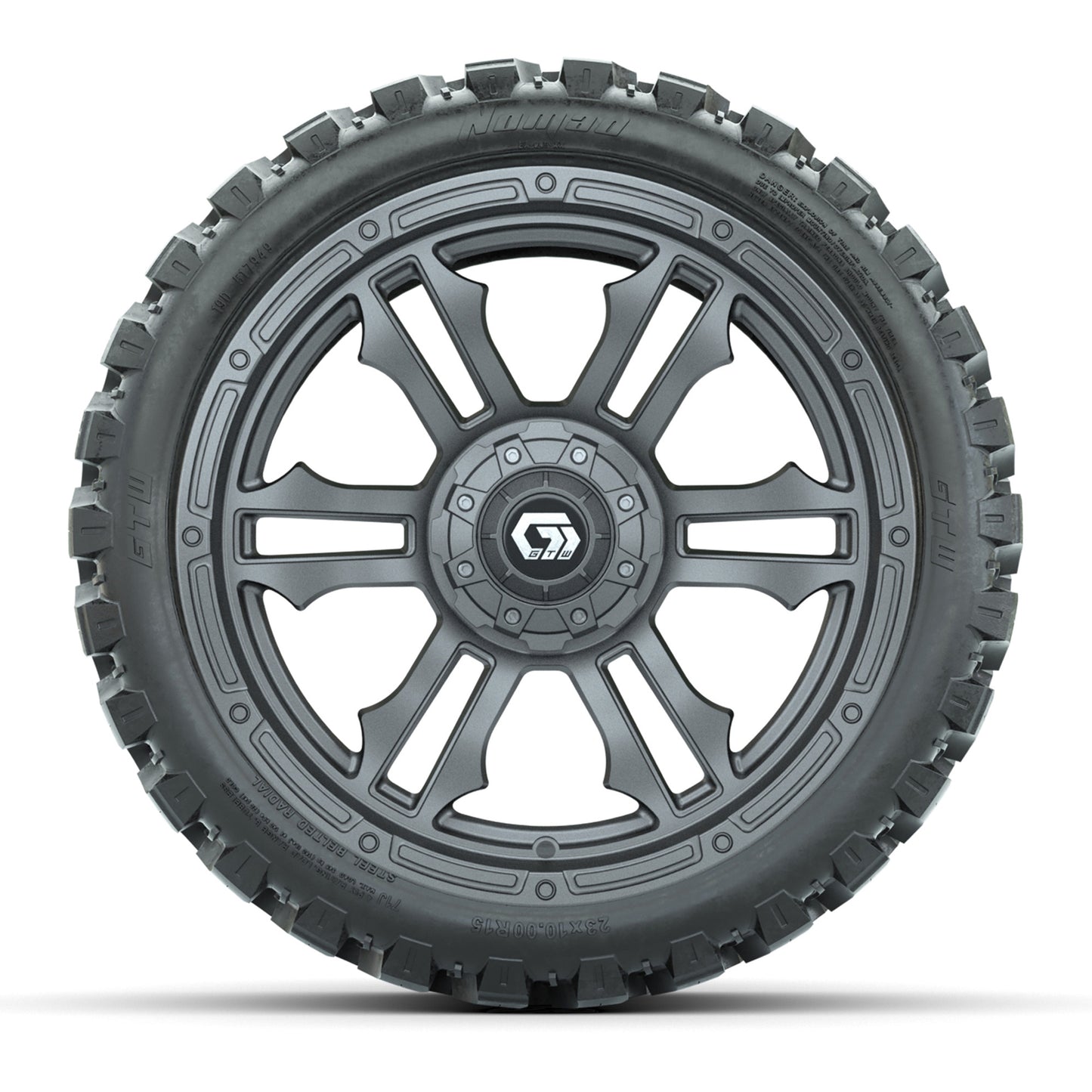 GTW® Shogun Gunmetal 15 in Wheels with 23x10-R15 Nomad Steel Belted Radial All-Terrain Tires – Full Set