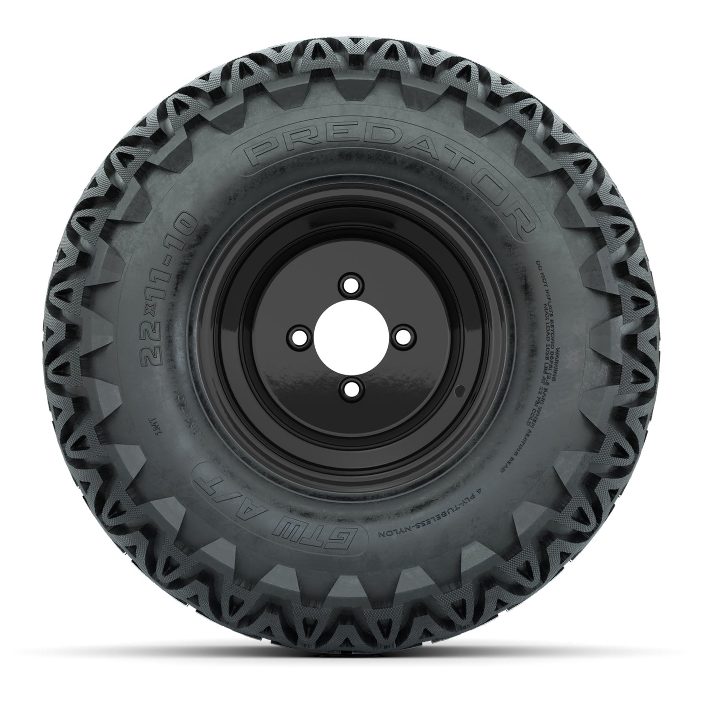 Set of (4) 10 in Black Steel Offset Wheels with 22x11-10 Predator All Terrain Tires