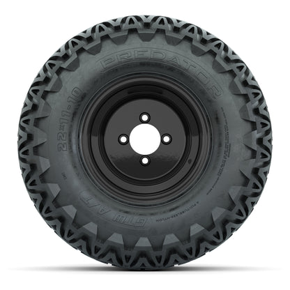 Set of (4) 10 in Black Steel Offset Wheels with 22x11-10 Predator All Terrain Tires