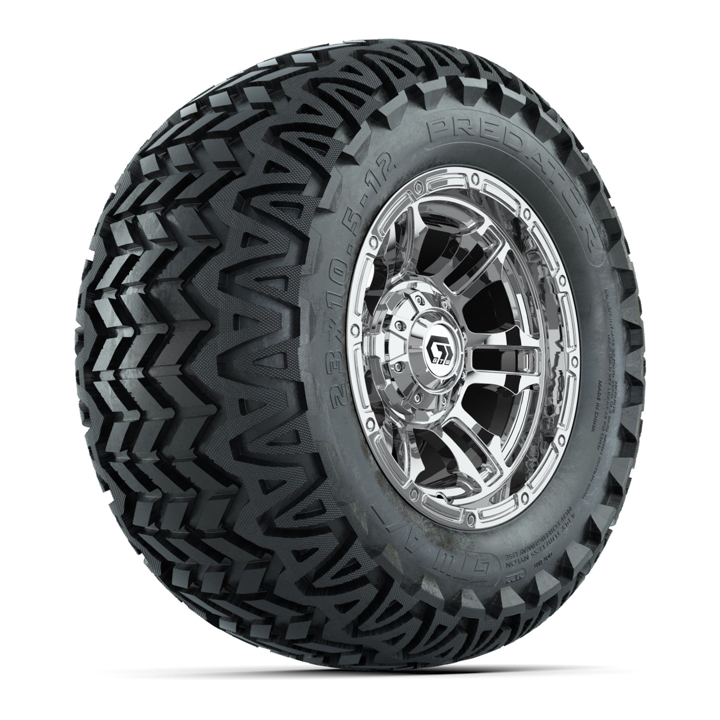 GTW® Shogun Chrome 12 in Wheels with 23X10.5-12 Predator All-Terrain Tires – Full Set